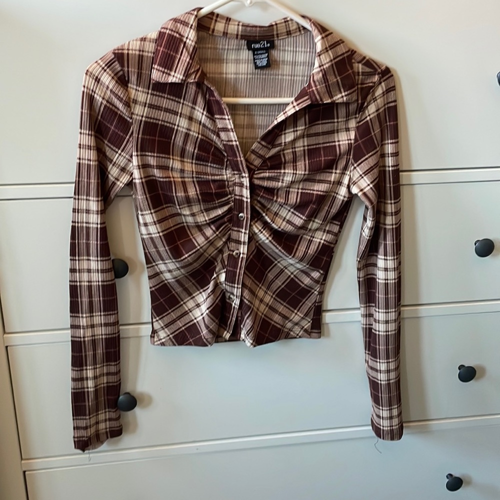 Brown with pink plaid button up